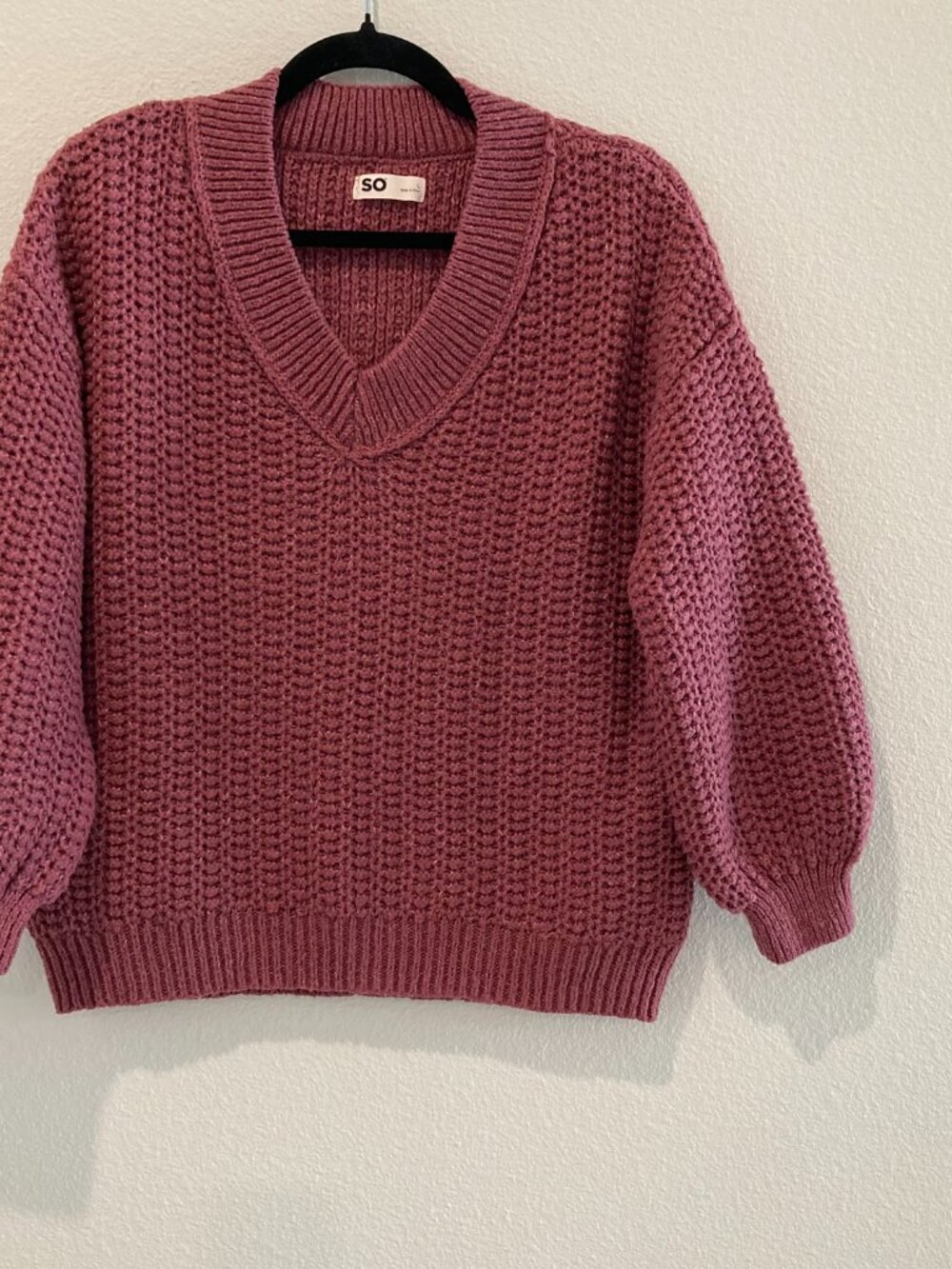 SO Plum Purple Chunky Shaker Knit V Neck Sweater L